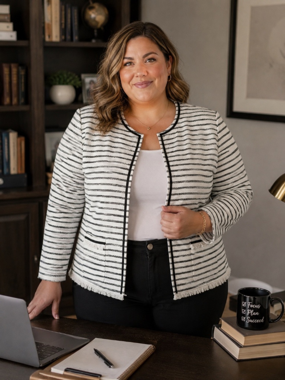 Plus Size Tahari Blazer, Black & White Stripes, Work, sz 18W, NWT